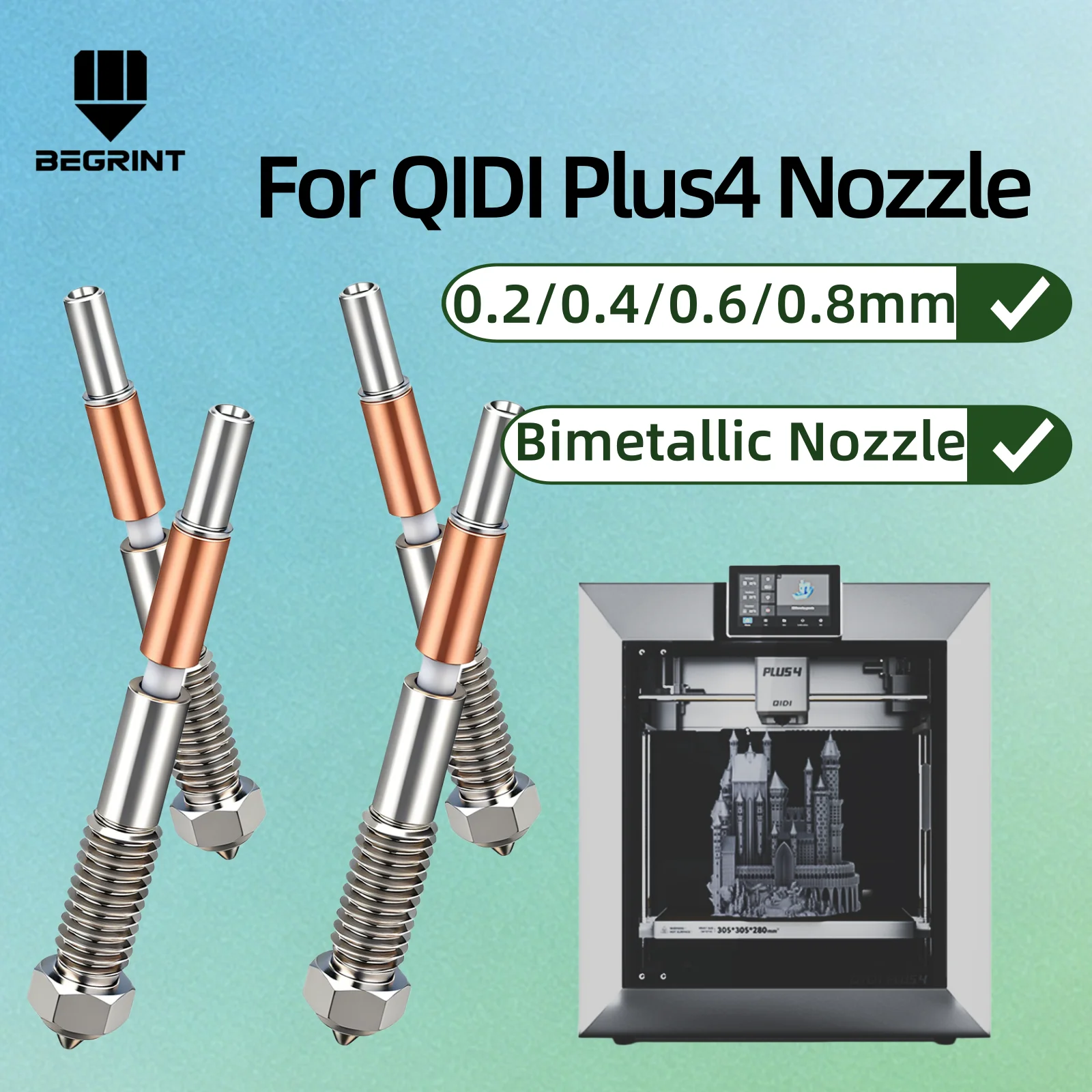 

Высококачественная насадка – варианты 0,2/0,4/0,6/0,8 мм, керамический термобарьер с закругленной фаской для 3D-принтеров QIDI Plus 4