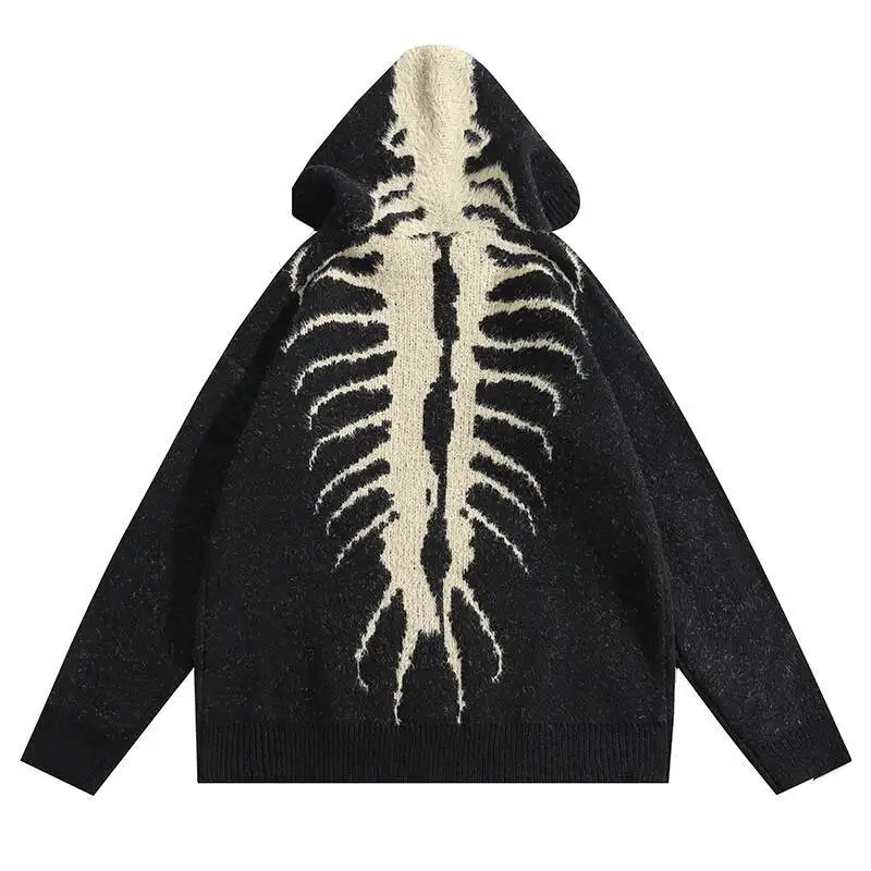 Unique Dark Style SweaterTeenagers' Hip Hop Loose Hooded Knitwear Street Fashion