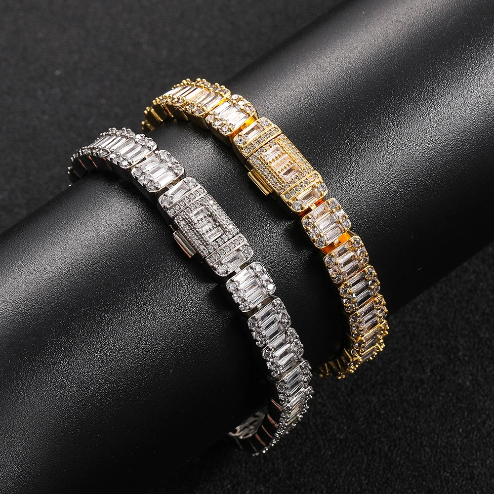 NUOYA 925 Silver Jewelry 7mm Square Diamond Clustered Tennis Chain Women'S Baguette Moissanite Cluster Tennis Chain Necklace..