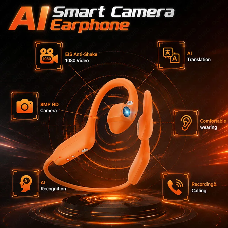 2026 New Smart AI Earphones Comfortable Wearing 800w HD Camera 1080P Video Q&A Image Recognition Music AI Translation Earphones