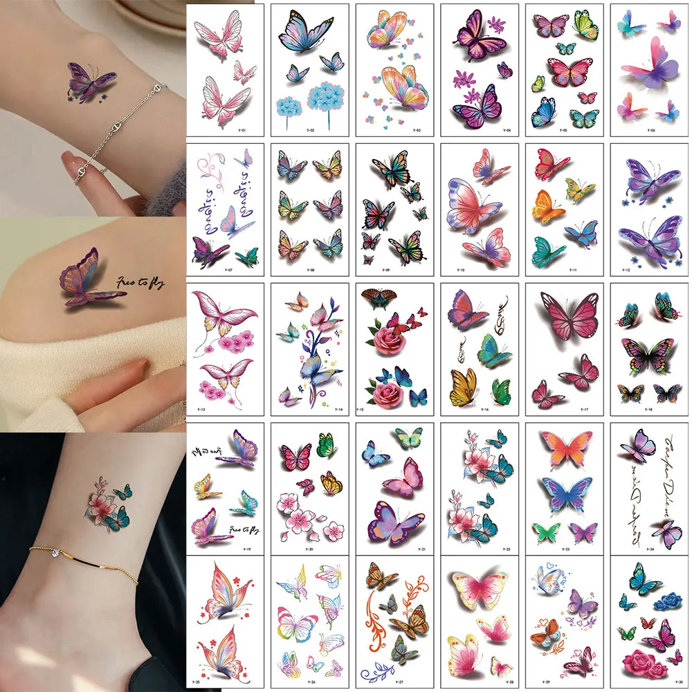 

30 Sheets Colorful Butterfly Temporary Tattoo Stickers Black Cartoon Small Temporary Tattoo Fake Tattoo Suitable for Arm Body