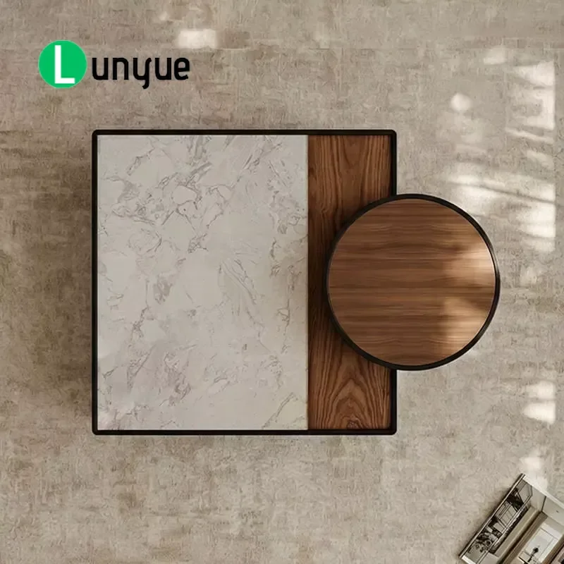 Durable Imitation Marble Top Nested Coffee Table Set with Iron Frame Height Adjustable Lightweight Removable for Living Room