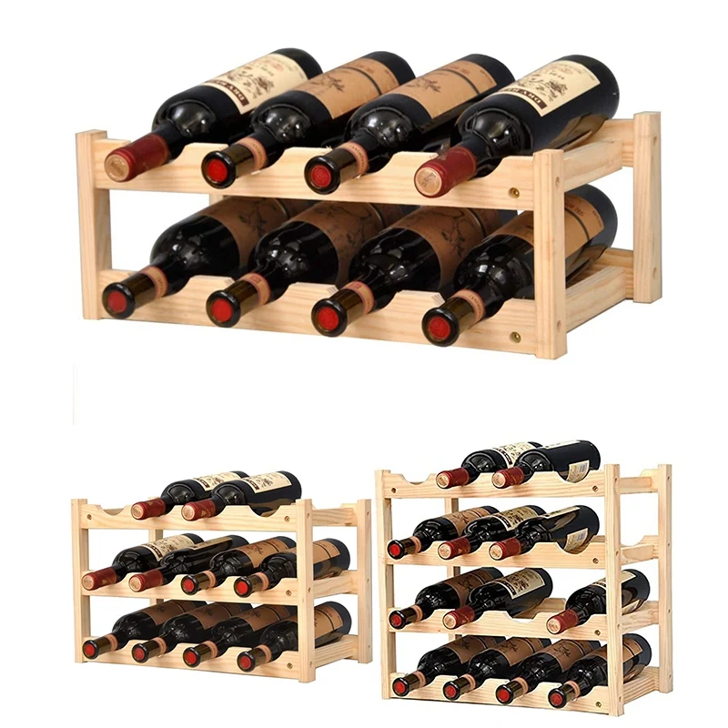 Estante de bambú para vino, estante de pie libre para vino, encimera para cocina casera, Bar