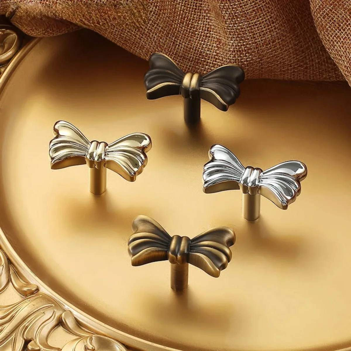 Solid Brass Bowknot Furniture Knobs Modern Concise Style Knobs and Handles for Drawers Furniture Hardware Home Accessories