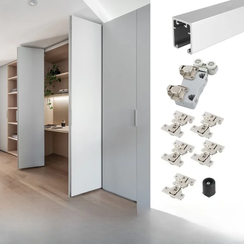 Wardrobe without lower rail folding door metal cloakroom hoisting track half folding sliding door hardware hanger track