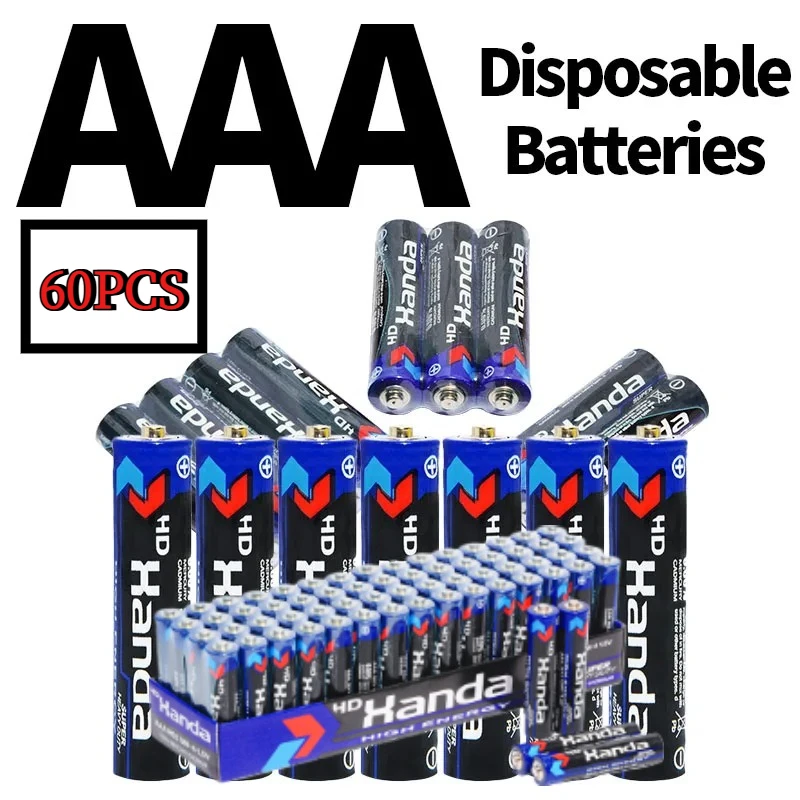 

60 шт. одноразовые батарейки AAA 1,5 В из углеродного цинка — идеально подходят для игрушек с высоким сливом, ярких фонариков, пультов дистанционного управления телевизором, клавиш/мышей