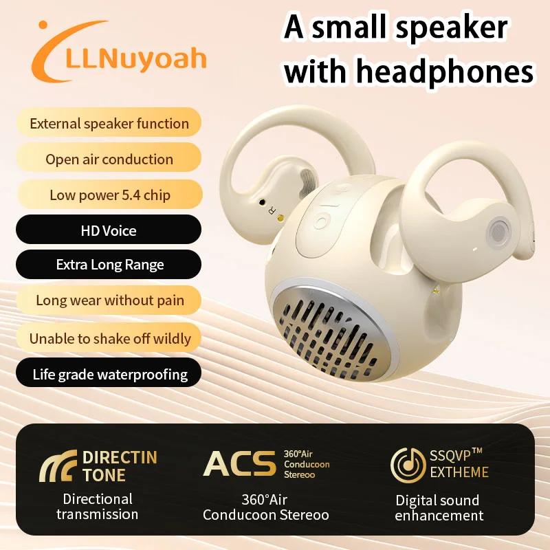 LLNUMongolia-Écouteurs 2 en 1 à Oreille Ouverte 2024 Nouveau, Haut-Parleur Caisson de Basses, Oreillettes de dehors, True Wireless, Bluetooth 5.3, Ensembles de Sauna LX-08