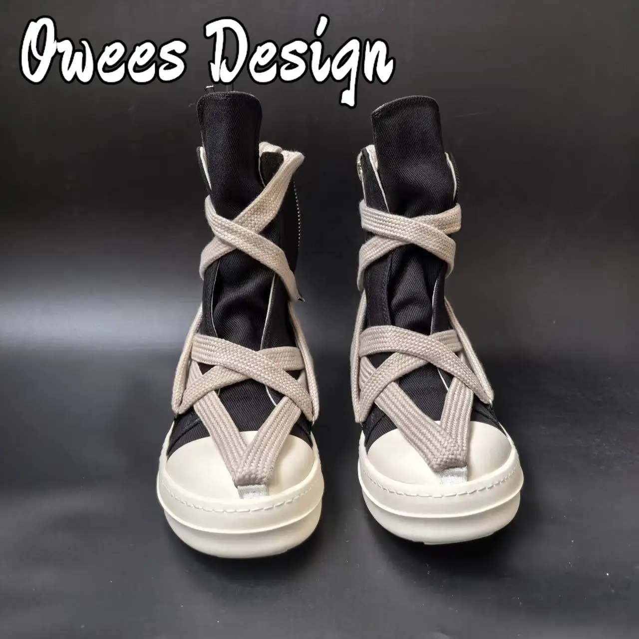

Brand Men Canvas Sneakers Jumbo Lace Casual Shoe Pentagram Black Luxury Designer Gothic Punk Shoes Women Zipper Flat Ankle Boots