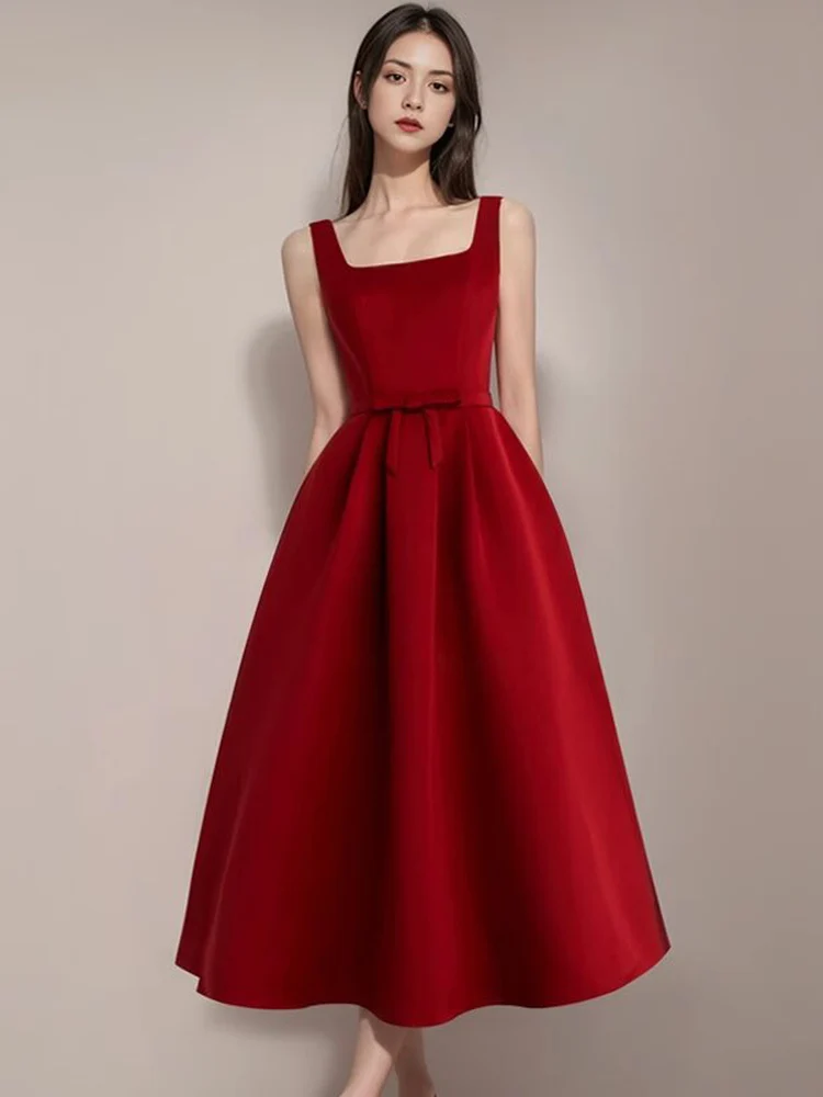 

Red Wedding Dr Skirt Engagement Par Bride Gown Birthday Celebration Ele Puffy Princ Skirt High Waist Sweet Sle