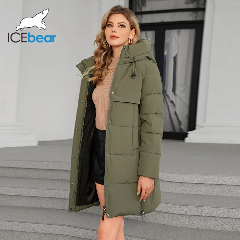 ICEbear 2024 nuove donne giacche invernali caldo con cappuccio spessa Bio-cotone femminile parka tinta unita grandi tasche cappotti da donna GWD4608I