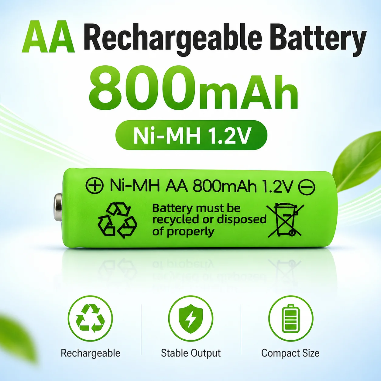 1.2V 800mAh AA Ni-MH Rechargeable Battery High Capacity For Razor Microphone