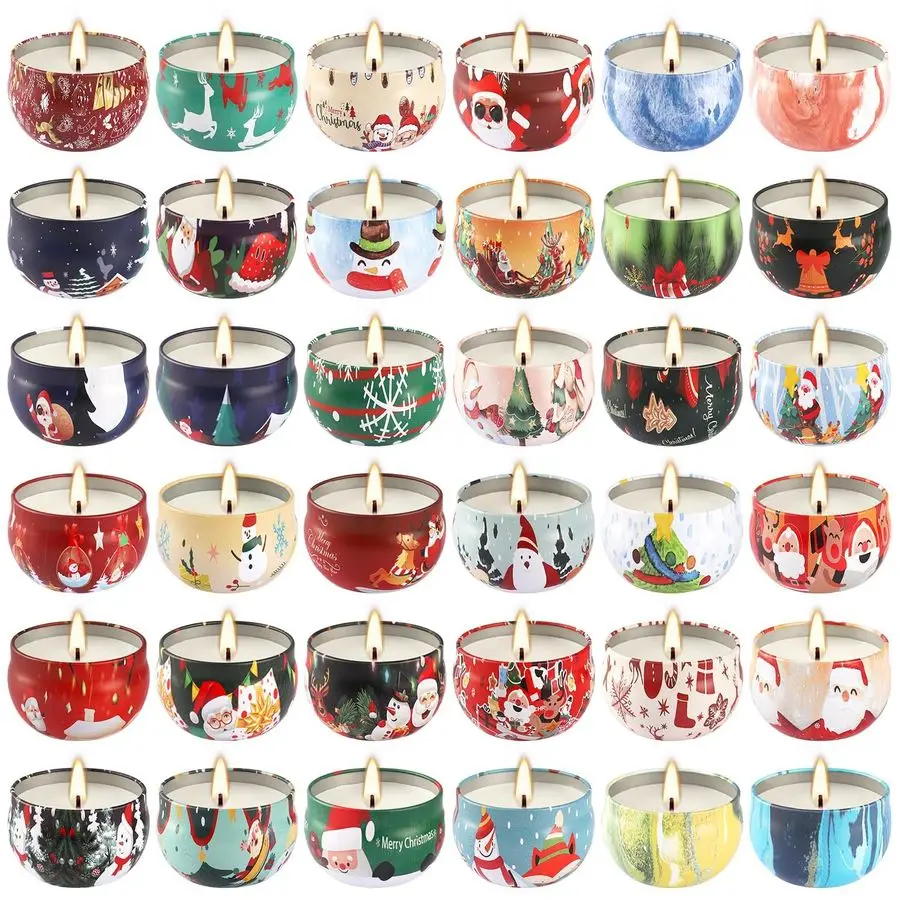 

Наборы рождественских ароматических свечей, длительное горение, натуральный соевый воск 2,5 унции с эфирными маслами, декоративные ароматерапевтические свечи для Христа