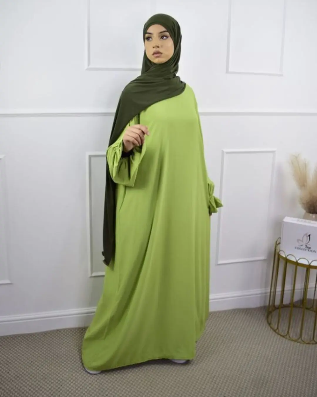 

Eid Ramadan Solid Modest Abaya Muslim Woman Dubai Dresses With Headscarf Flare Sleeve Casual Clothing Islam Dubai Prayer Robe
