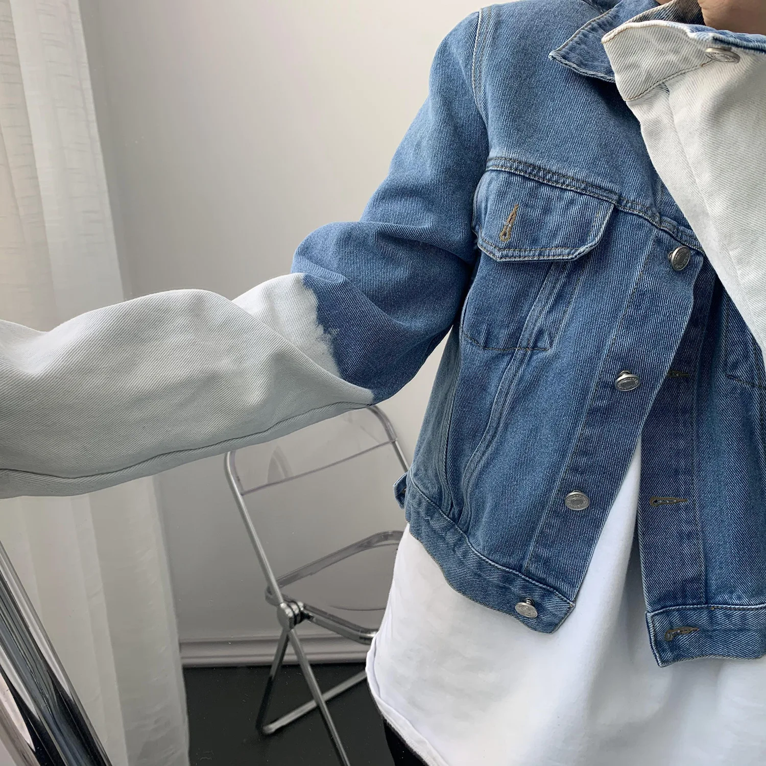 Vestes en Denim bleu blanc dégradé pour femmes, nouveau Style coréen, manteau décontracté court, haut à la mode, vêtements amples pour femmes, début du printemps et de l'automne