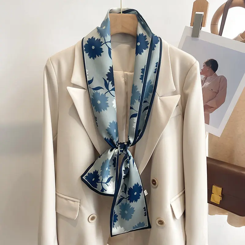 Temperament mulberry silk silk scarf versatile double-layer double-sided silk fine narrow scarf streamer