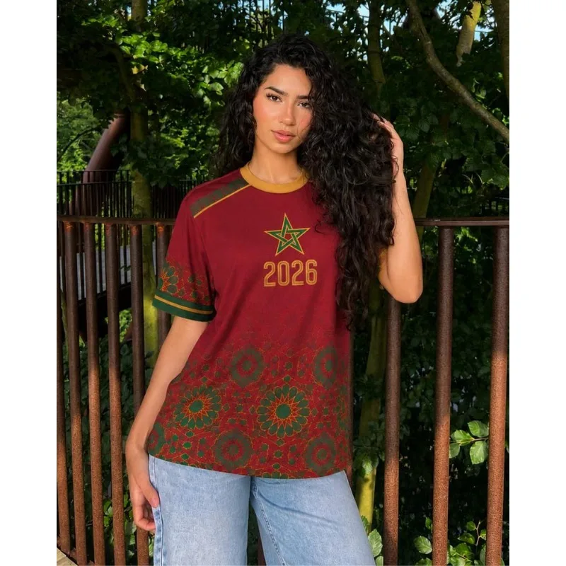 1 Y2k 3d Morocco 2026 Pentagram Floral Geometric Soccer Jersey Comfortable Quick Dry Breathable Tee for Ethnic Streetwear