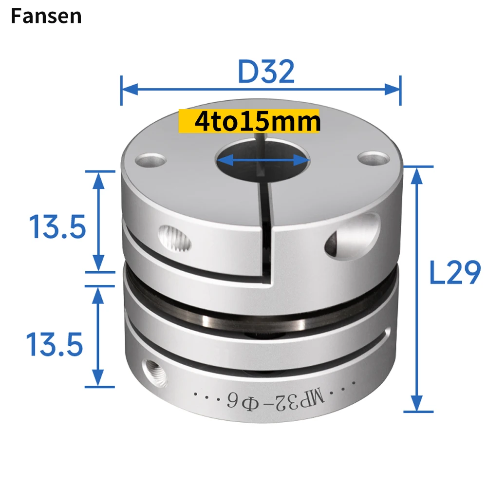 D32 L29mm Diaphragm Coupling Aluminum Alloy Elastic Single Double Diaphragm Coupling Coupling Stepper Servo Motor High Torque