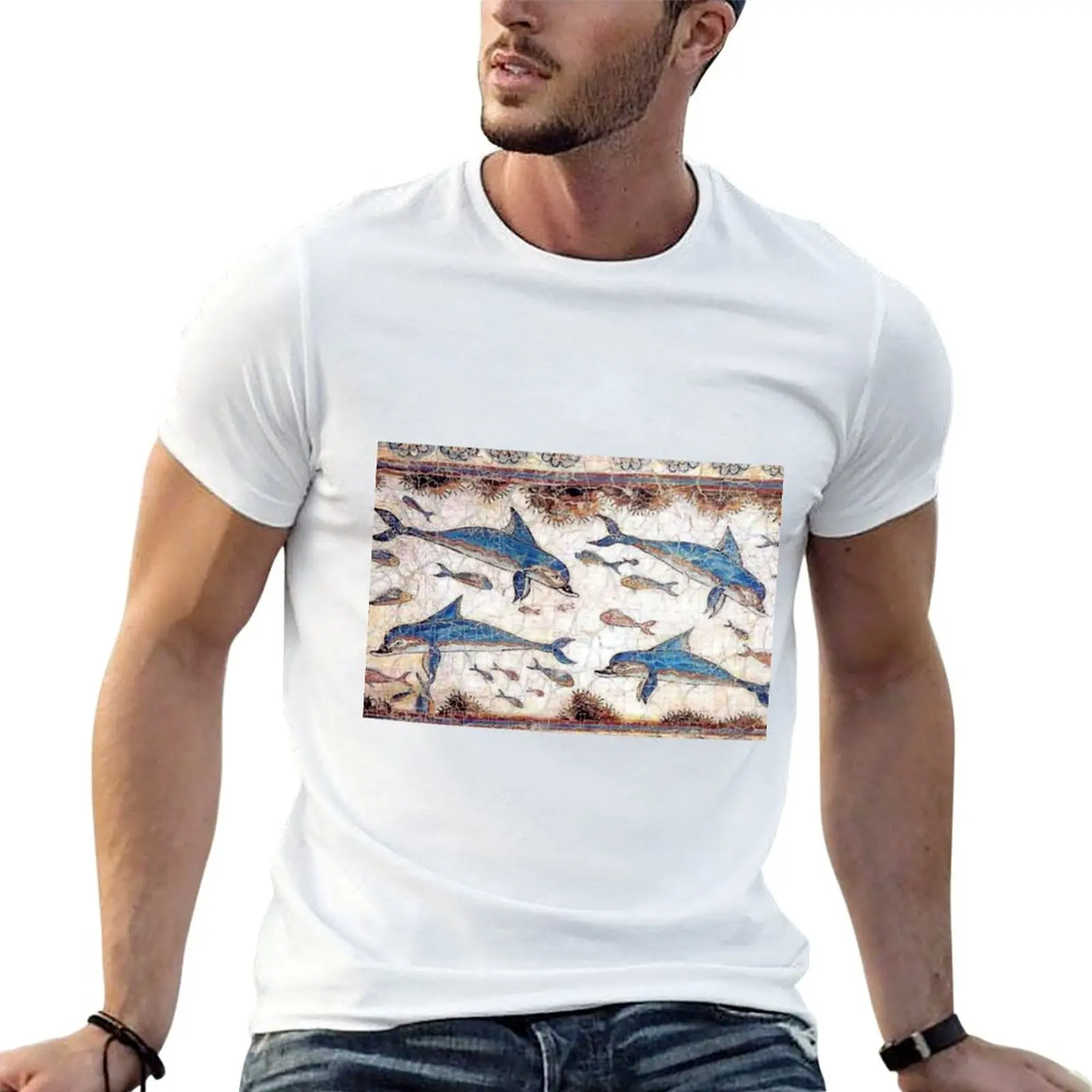 Minoan Dolphins Fresco T-Shirt Soft Basic Cotton Short Sleeve Tee