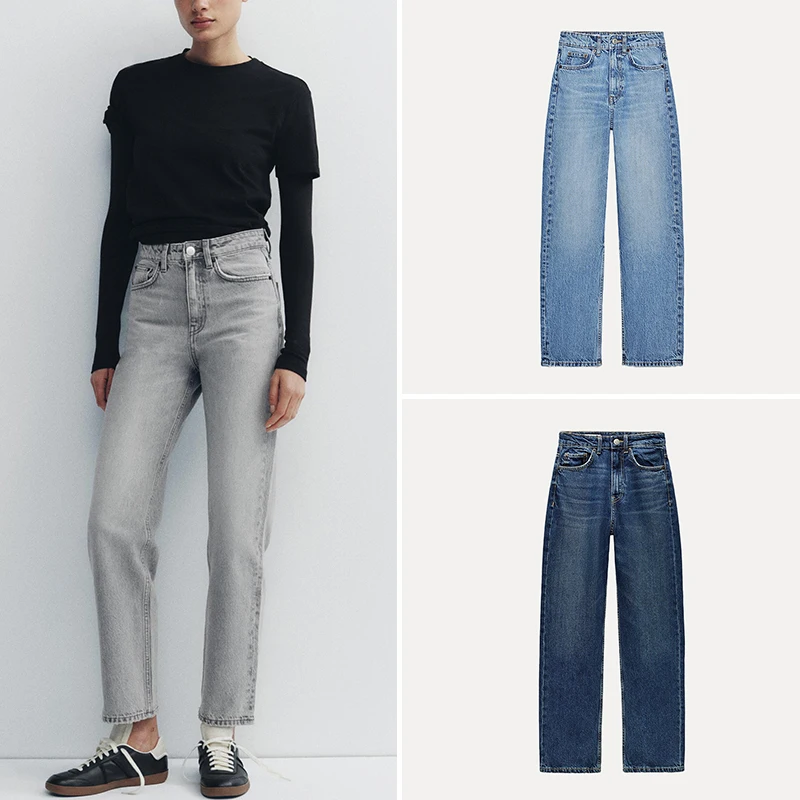 Celana Jeans Denim Wanita Model High Waist Longgar Nyaman, Model Kaki Lurus, Musim Panas Terbaru, Merek Z