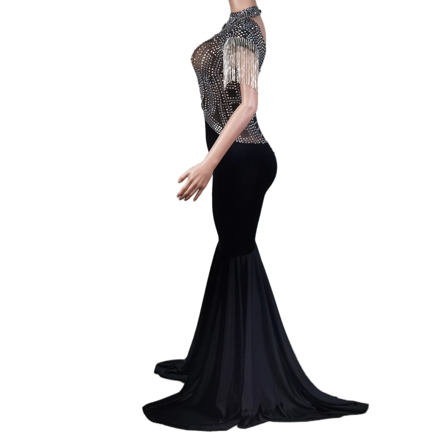 Saias Luxury Mesh See Through Crystal Tassel Wedding Party Mermaid Dress Birthday Prom Dress Women Ball Gown Evening Dresses