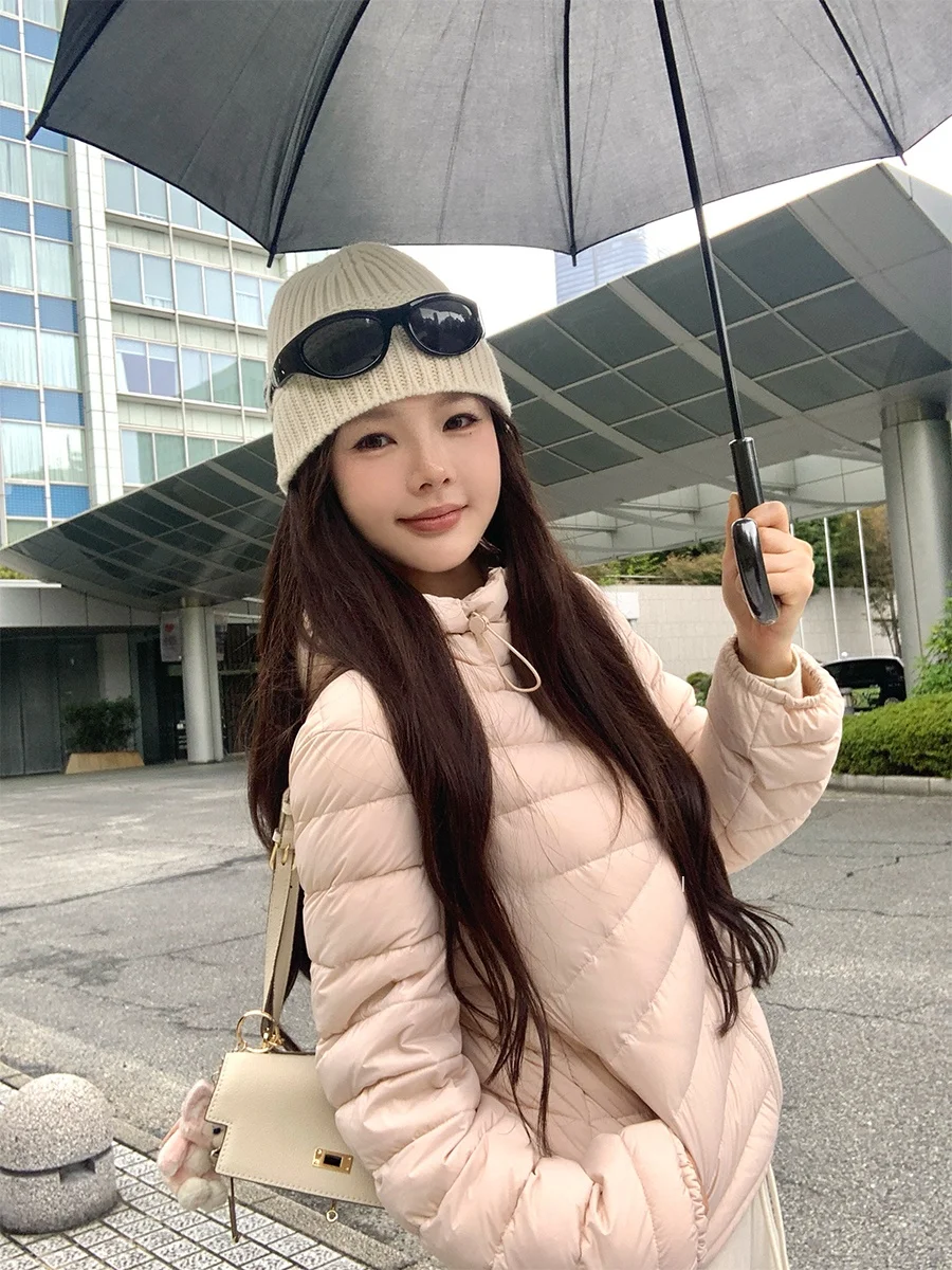 

CloudSweet Pink Du down Jaet Lightweight Comfortable Women's Casual Sle Filled Coat White Du Bone Design Winter Outer...