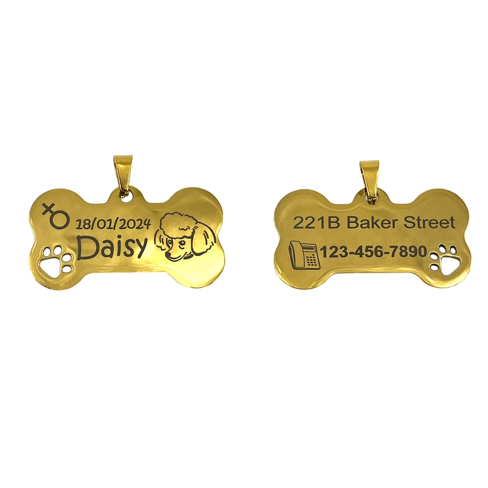 Collar con etiqueta personalizada para perro, colgante de hueso de Color, medalla con grabado de nombre, número personalizado, accesorios para gatitos, cachorros y gatos