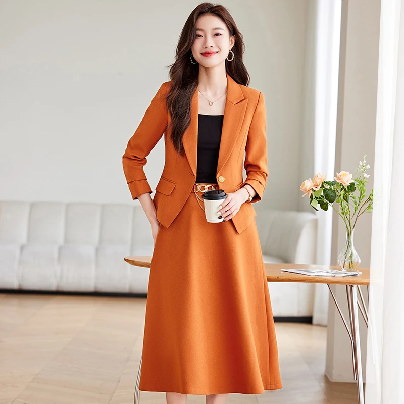 High Quality Long Sleeve Blazer Set Office Lady Skirt Set 2024 Fall Suit Collar Cut Jacket Elegant Career Commuter 2 Piece Set