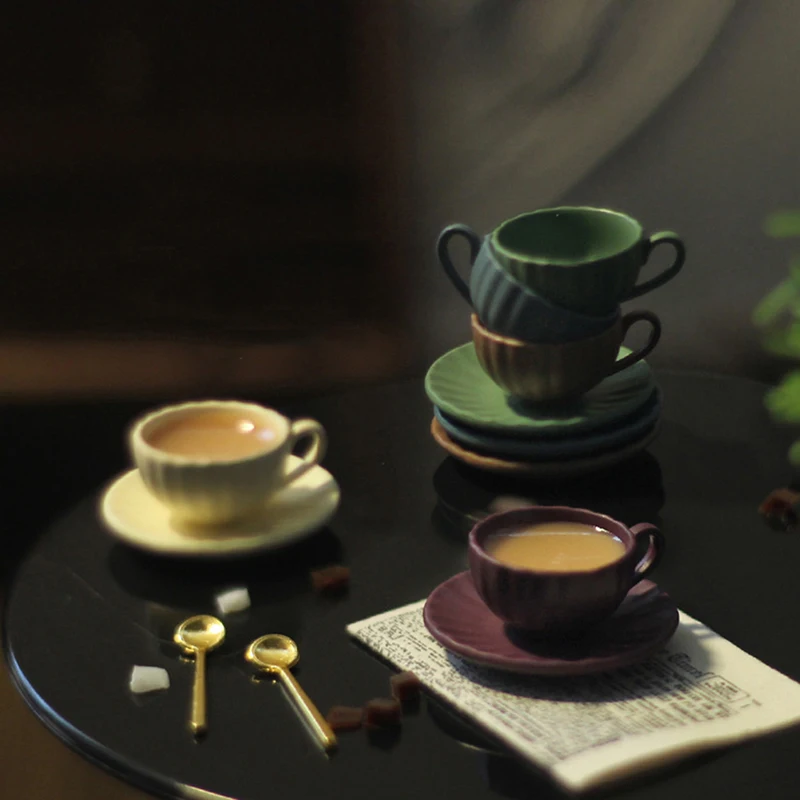 3pcs/Set 1/12 Scale Miniature Simulation Dollhouse Coffee Cup With Saucer Spoon Kitchen Tableware For Doll Accessories Toy