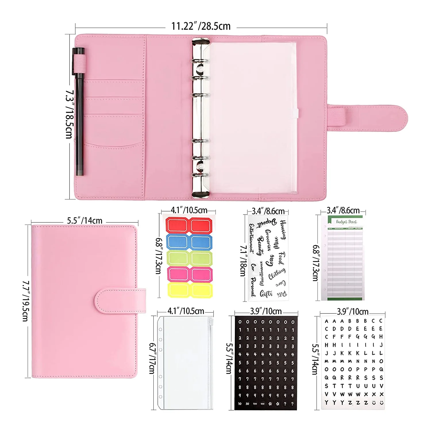 رابط ميزانية A6 مع مظاريف نقدية ، مجلدات لتوفير المال ، نظام مظاريف الميزانية النقدية لوضع الميزانية ، رابط حلقي ، وردي