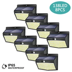 138 luces LED solares para exteriores, lámpara de pared Solar inalámbrica, 3 modos de iluminación, Sensor de movimiento Solar, valla de jardín, cubierta de patio