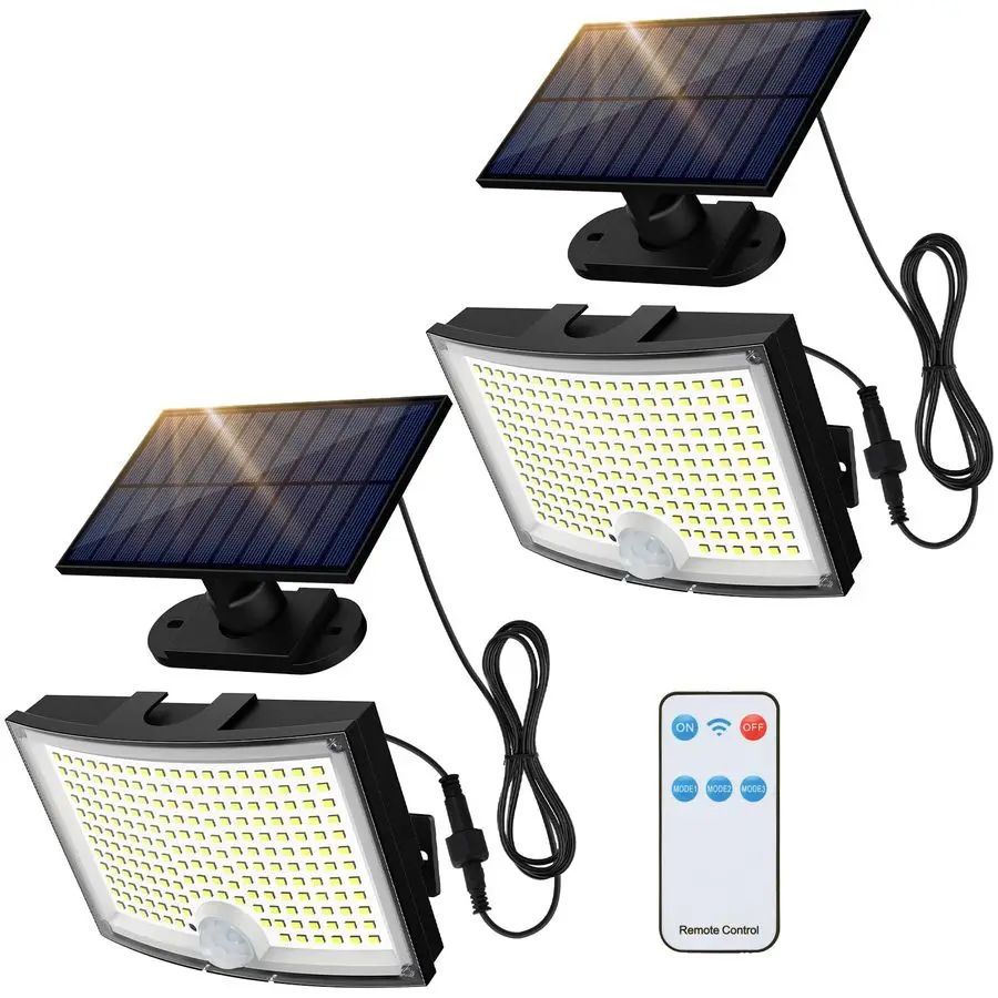 

Solar Outdoor Lights, 202 LEDs Flood Lights with 16.4 ft Cable, Remote Control Solar Motion Sensor Outdoor Lights, 3 Modes Sola