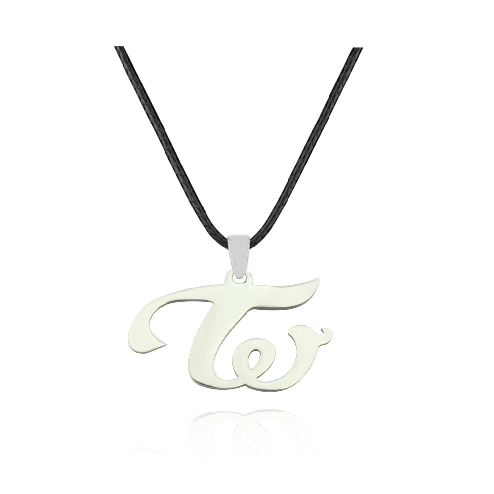 Kpop Group Twice W Logo Leather Titanium Steel Pendant Necklace For Women Jewelry Collares