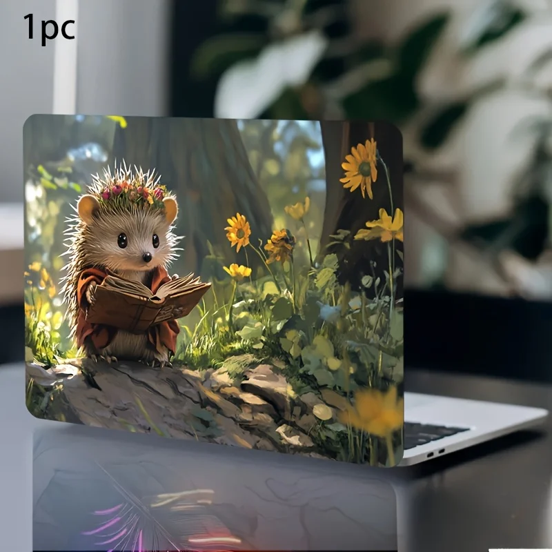

Cute Hedgehog Reading Book Forest Themed Laptop Skin - Waterproof, Scratch Resistant, Easy to Apply, Semi-Matte Surface,