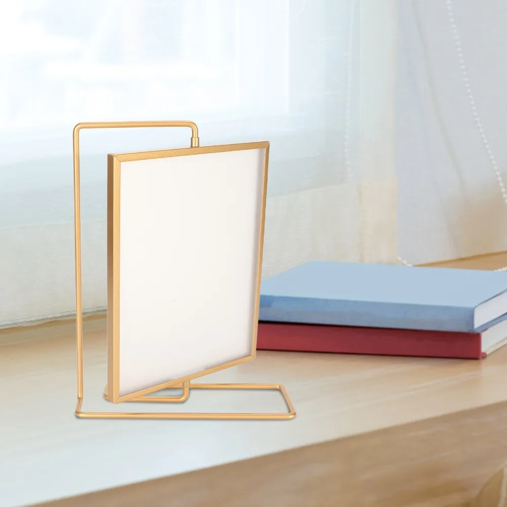 Iron, PET Rotary Photo Frame 8.27x2.76x10.87in Gold Floating Photo Display Rectangular Photo Frame Table Card Stand