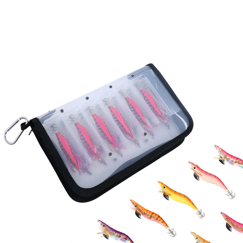 Plastic Transparent Visual Squid Jig Lure Hook Storage Case W- Carabiner Wooden Shrimp Octopus Egi Waterproof Fishing Tackle Bag view 4