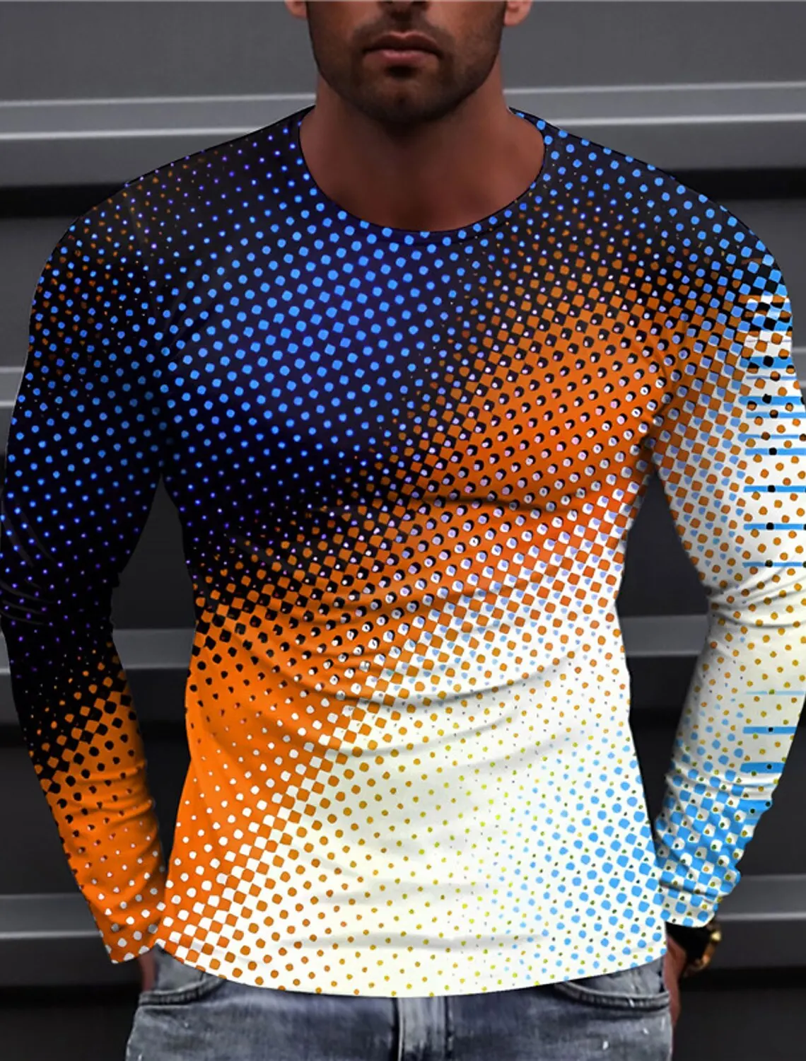 Long Sleeved O-Neck T Shirt Spring/Autumn Color Block Striped Retro Men's 3D Print T-shirt Pattern Outdoor Daily Vacation Tees