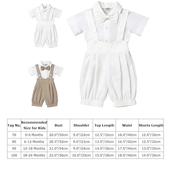 Baptismal Baby Boy with Shoes Hat What Christening Outfit Boys and Girls Bow Tie Blouse Tops Overalls Birthday