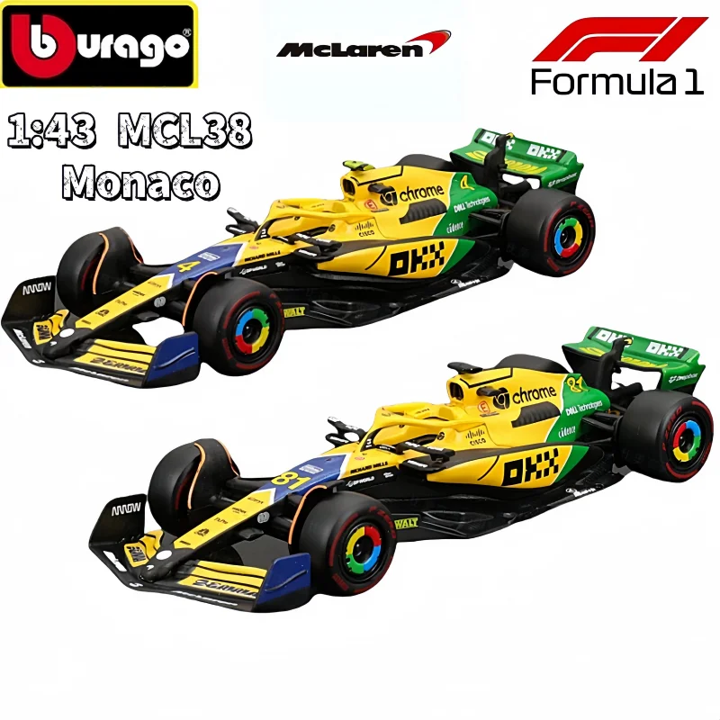 Bburago 1:43 Mclaren MCL38 Monaco Grand Prix F1 2024 F1 Alloy Miniature Diecast Model #4 #81 Lando Norris ﻿F1 Alloy Car Toy Gift