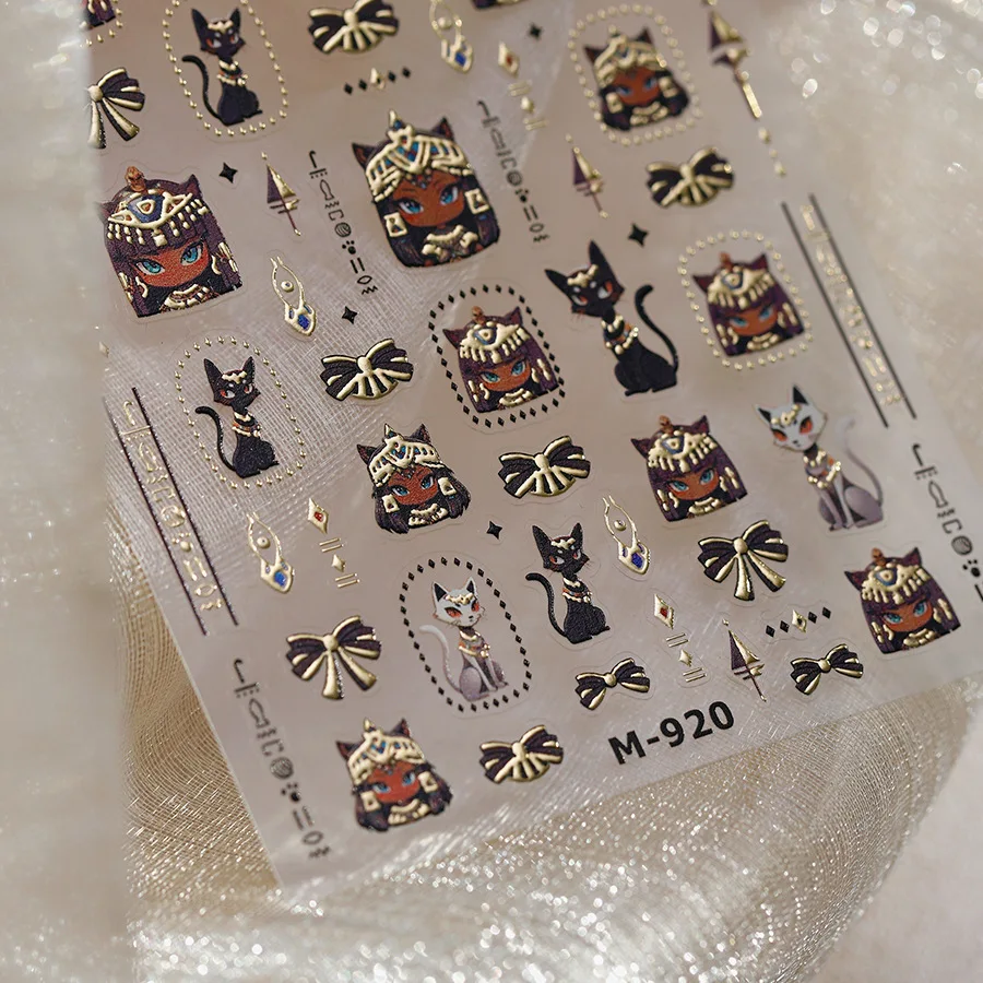 Retro-Totems, ägyptische Katze, Pharao, Zebra, heiß gestempelt, schwarze Schlange, Sonne, Augen, Kreuz, geprägte Reliefs, Nagelkunst-Aufkleber, Maniküre-Abziehbilder