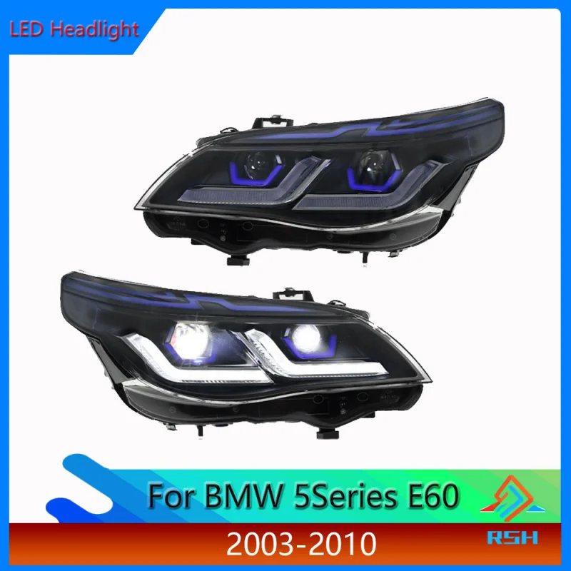 Car Headlights For BMW 5 Series E60 Head Light Assembly 2003-2010 Models Modified With Dual L-Shaped LED Daytime Running Lights