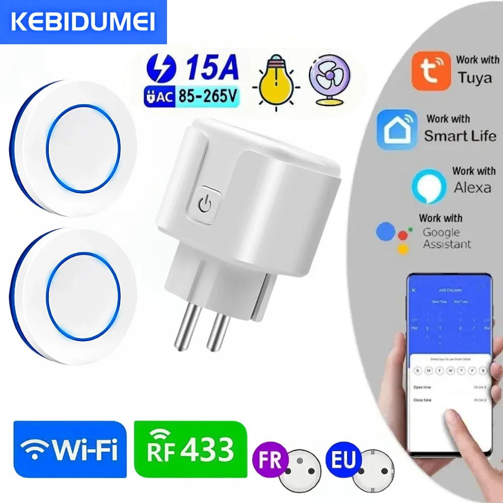RF 220V 16A Electrical Tuya Smart Socket 433MHz Wireless Remote Control 3000W EU FR Plug for Voice Control Timer Power Monitor