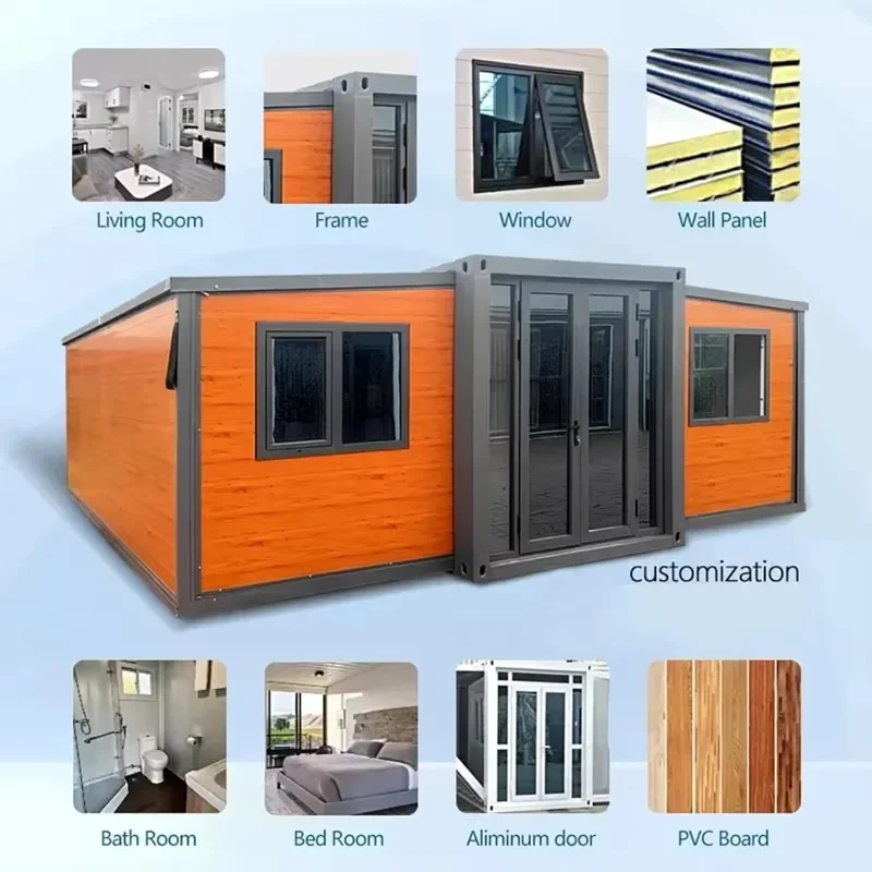 Prefab Dual-Wing Expandable Tiny House Foldable Steel Structure Office Store Outdoor Living Prefab House Mobile House