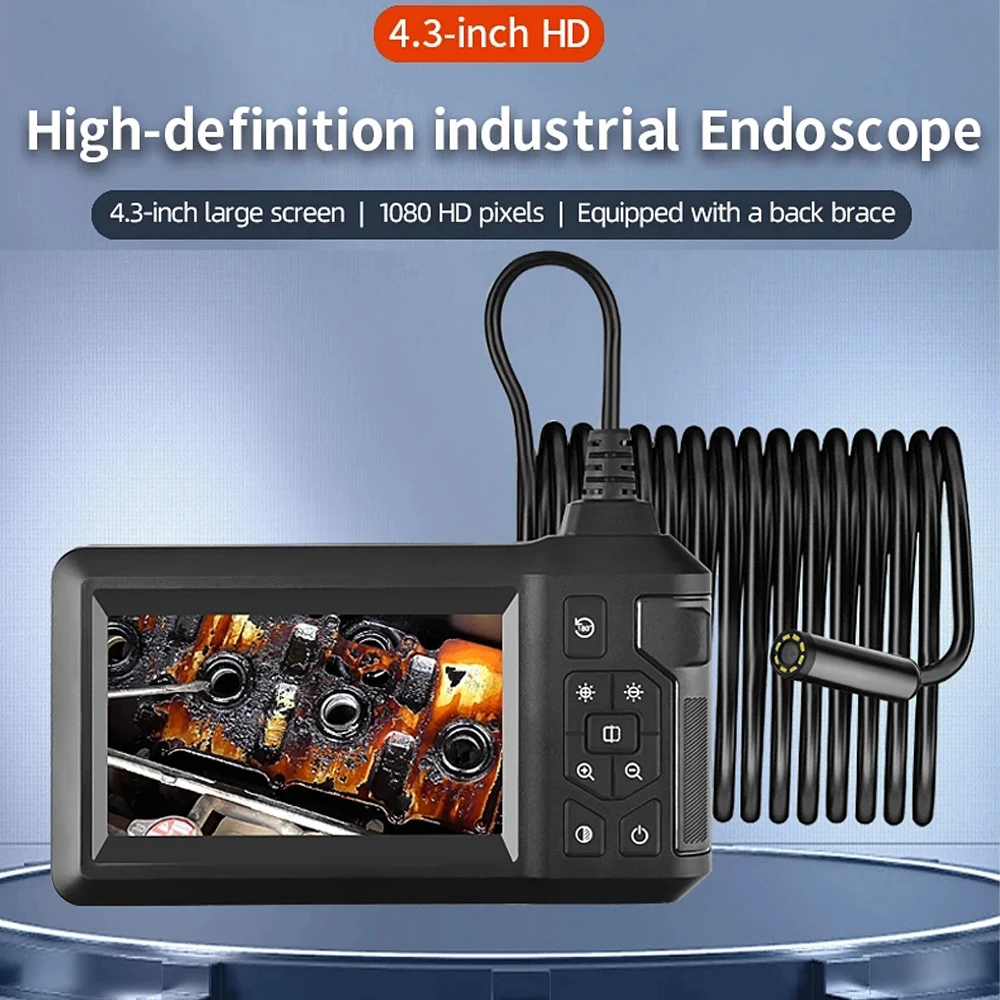 Industrial Endoscope Camera 8mm HD1080P 4.3inch IPS Screen 1080P Pipe Inspection Camera for Car Repair IP67 Waterproof 8 LEDS