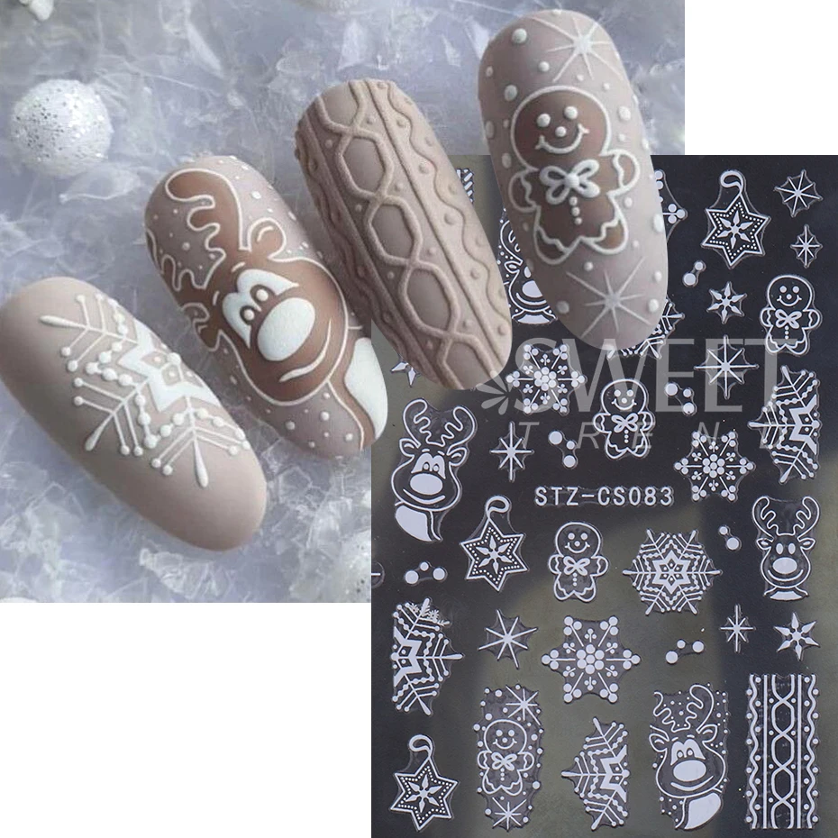 3D Rose Gold Christmas Nail Sticker Winter Elk Snowflake Decal Holographic Santa Tree Slider For New Year Manicure Decoration