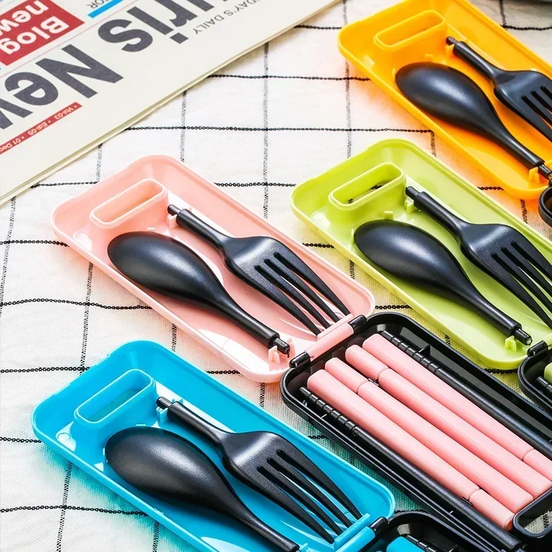 3Pcs Portable Cutlery Set with Case Foldable Travel Tableware Eco Friendly Chopsticks Fork Spoon Dinnerware Kitchen Utensils