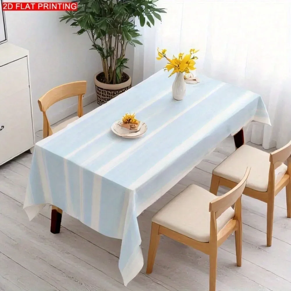 Light blue gradient striped tablecloth, with a modern and simple style, suitable for dining tables and coffee tables.xzj