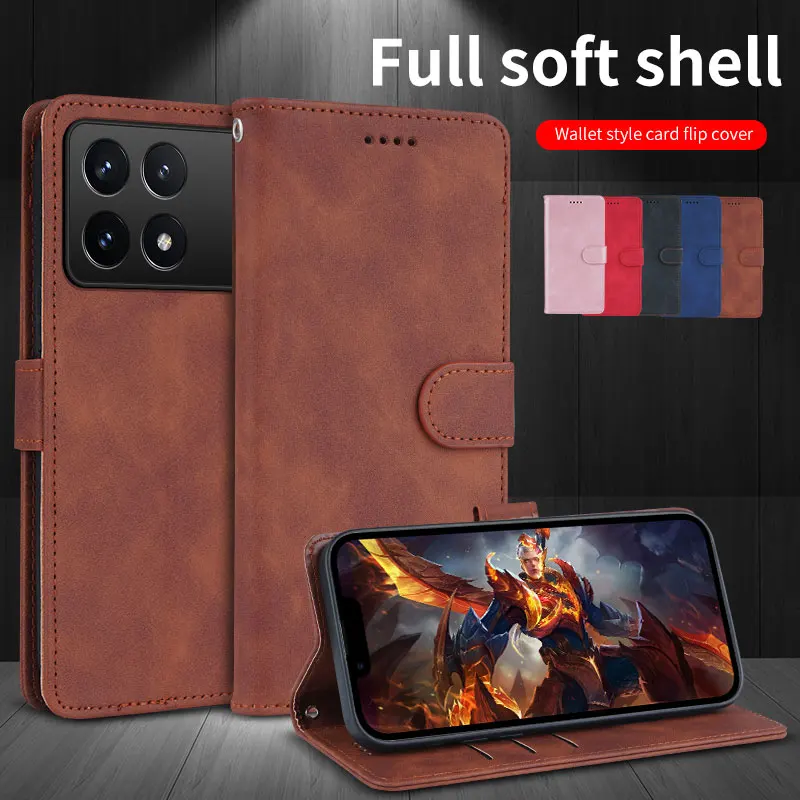 

For POCO F6 Pro X6 Pro Case New Business Frosted Card Insert Flip Leather Case Cover For Redmi K70 K70E Shockproof Funda