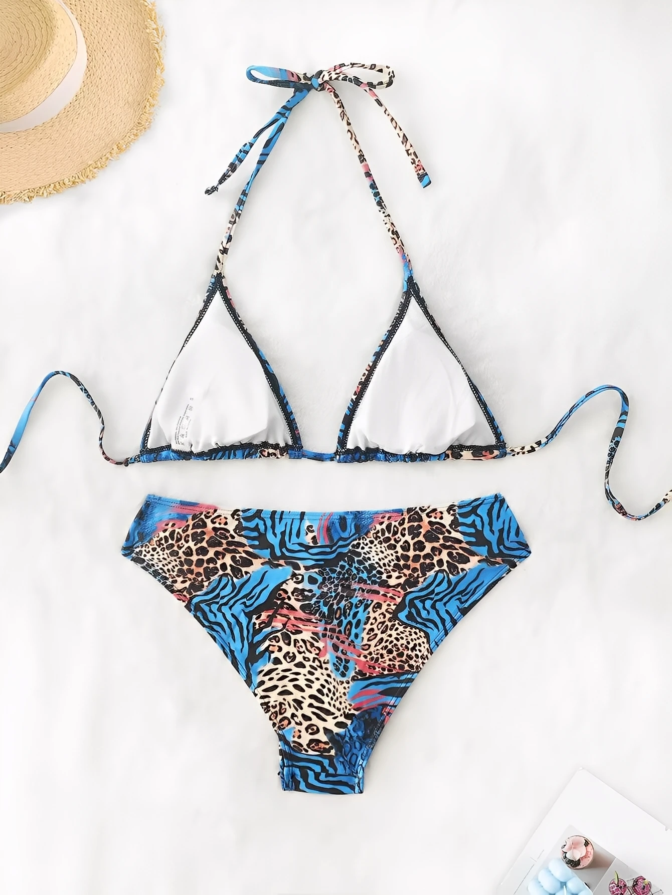 3ピーストライアングルホルタービキニ2025プリントレオパード水着女性用水着女性＆着物風水着水泳用水着