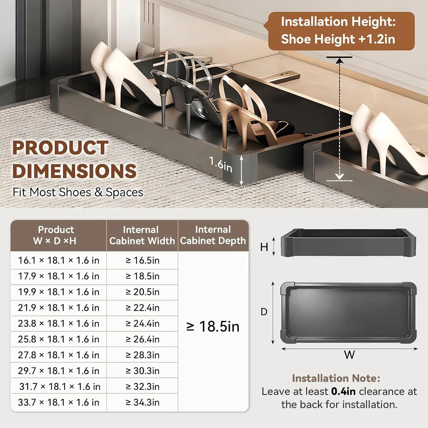 Under-Cabinet Pull Out Shoe Rack, Push-to-Open Sliding Tray For Entryway & Closet, Kick-to-Open Organizer, Customized