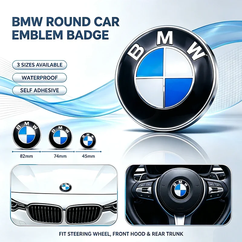 82/74/45mm BMW Round Car Emblem Classic Logo Front Rear Steering Wheel Valve Caps for X1 X3 X5 E39 E46 E90 E60 F30 F34 G60 G21